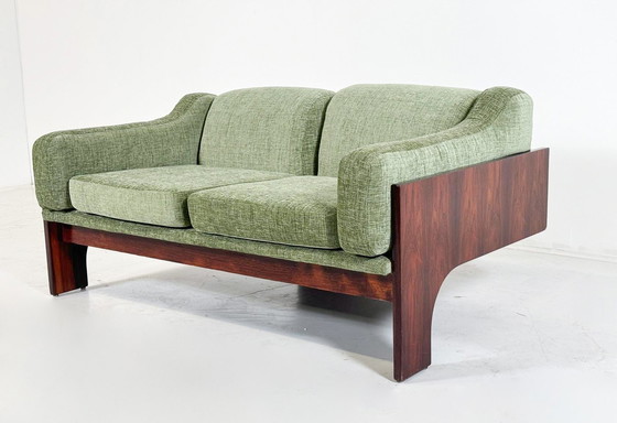 Image 1 of Mid-Century Two Seater Sofa Oriolo By Claudio Salocchi For Sormani Wood And Green Fabric - Italy 1960S