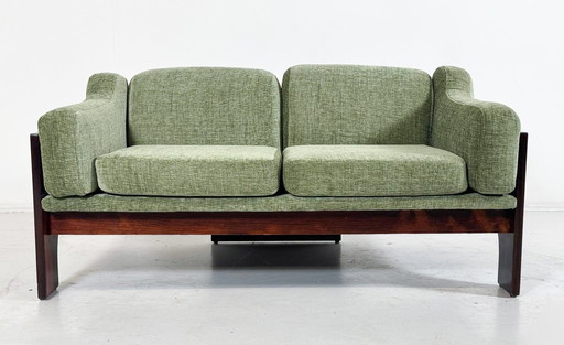 Mid-Century Two Seater Sofa Oriolo By Claudio Salocchi For Sormani Wood And Green Fabric - Italy 1960S