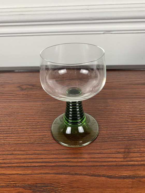 Image 1 of Set Of 6 Vintage Green Stemmed Glasses