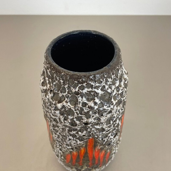 Image 1 of Vintage Lora Zig Zag pottery fat lava vase by Scheurich, Germany 1970s
