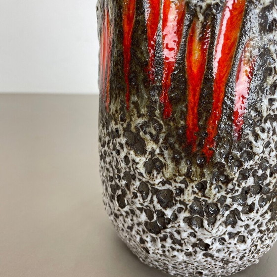 Image 1 of Vintage Lora Zig Zag pottery fat lava vase by Scheurich, Germany 1970s