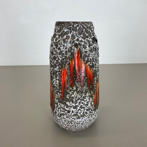 Jarrón vintage de cerámica Lora Zig Zag de lava gruesa de Scheurich, Alemania, década de 1970