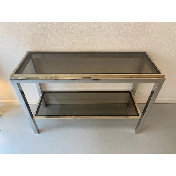 Image 1 of Vintage two-tone console in chrome brass and glass, Italy 1970