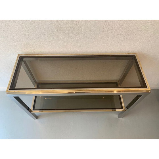 Image 1 of Vintage two-tone console in chrome brass and glass, Italy 1970