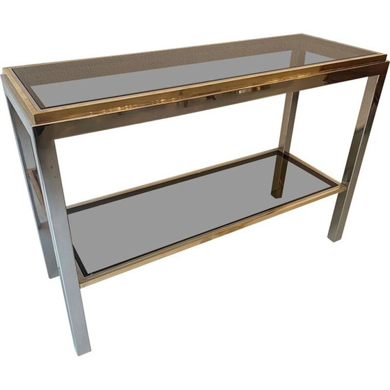 Image 1 of Vintage two-tone console in chrome brass and glass, Italy 1970
