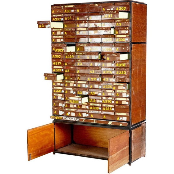 Image 1 of Mobiletto porta-tessere in legno d'epoca, 1970