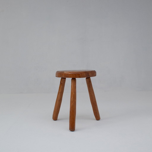 Rustic Wooden Stool with Round Seat and Tapered Legs