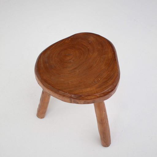 Rustic Wooden Stool with Round Seat and Tapered Legs