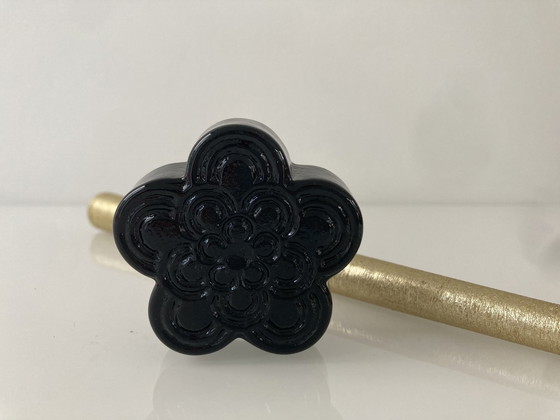 Image 1 of Black Candlestick Of Ceramic In Floral Design