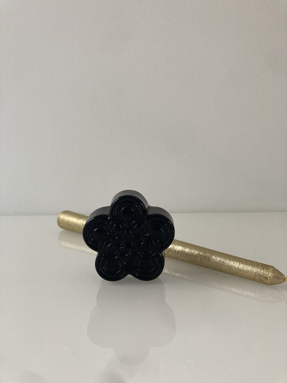 Image 1 of Black Candlestick Of Ceramic In Floral Design