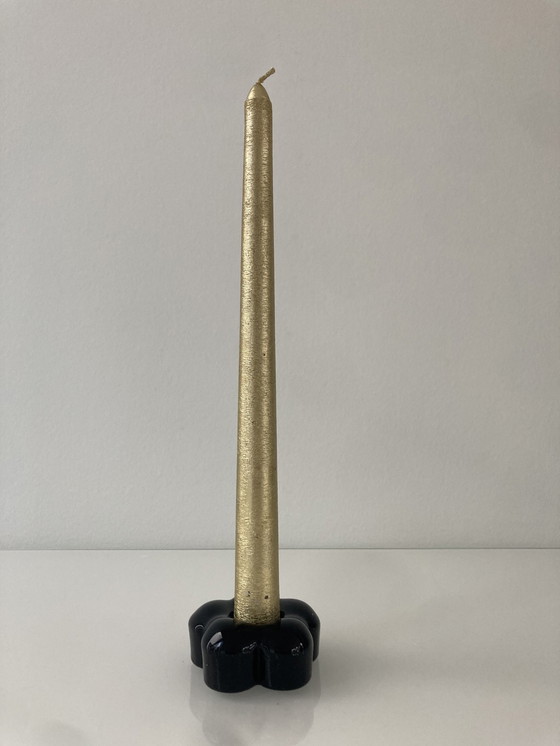 Image 1 of Black Candlestick Of Ceramic In Floral Design