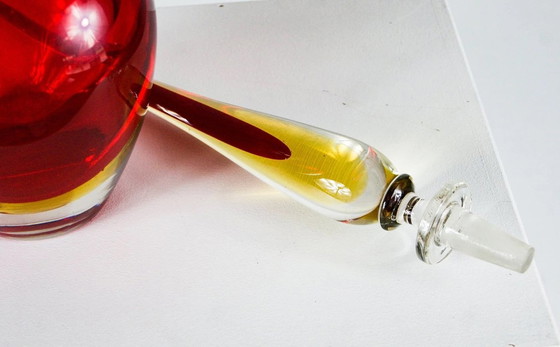 Image 1 of Antonio Da Ros Murano Sommerso Glass Red Decanter With Tall Stopper