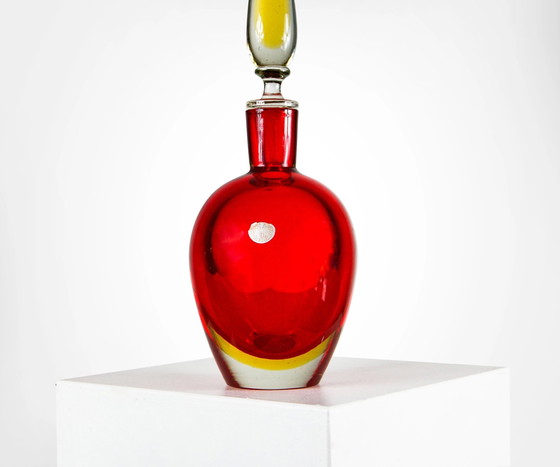 Image 1 of Antonio Da Ros Murano Sommerso Glass Red Decanter With Tall Stopper