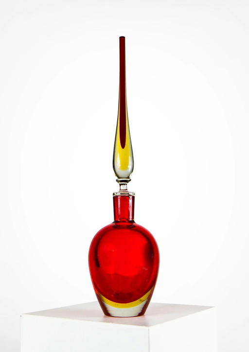 Antonio Da Ros Murano Sommerso Glass Red Decanter With Tall Stopper