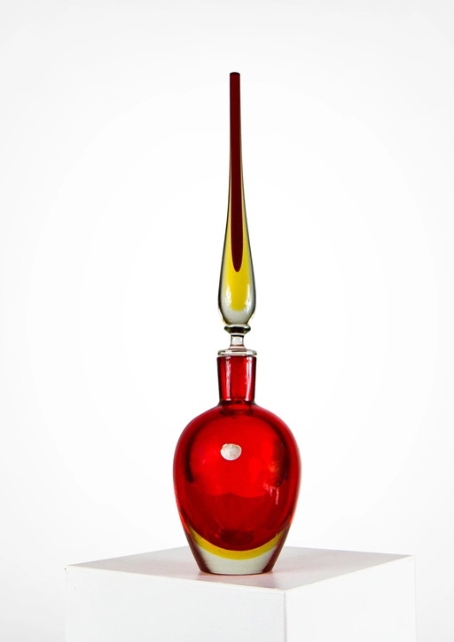 Antonio Da Ros Murano Sommerso Glass Red Decanter With Tall Stopper