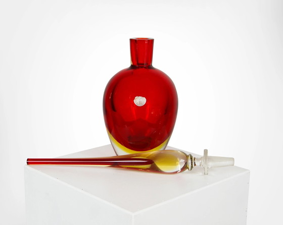 Image 1 of Antonio Da Ros Murano Sommerso Glass Red Decanter With Tall Stopper