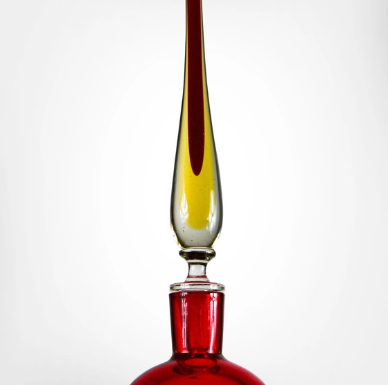 Image 1 of Antonio Da Ros Murano Sommerso Glass Red Decanter With Tall Stopper