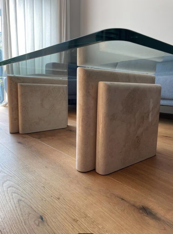 Image 1 of Marble and glass coffee table