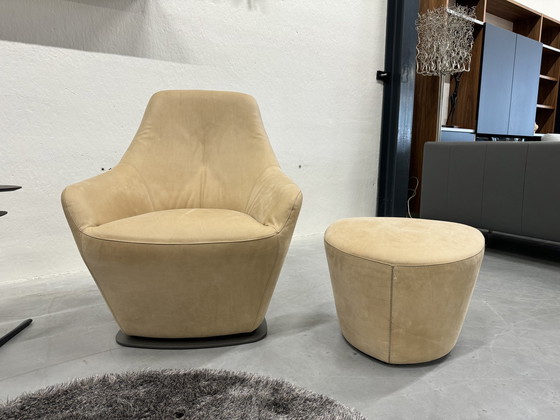 Image 1 of Leolux Cantate Swivel Armchair With Footstool Danza Moreno