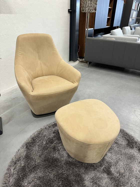 Image 1 of Leolux Cantate Swivel Armchair With Footstool Danza Moreno