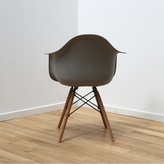 Image 1 of Set of 3 vintage chairs in plastic, wood and black stained metal