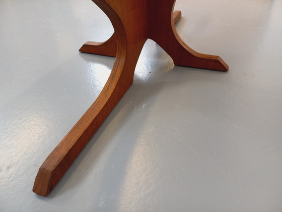 Image 1 of Hugues Poignant Vintage Oval Coffee Table in Teak and Smoked Glass from the 60s and 70s