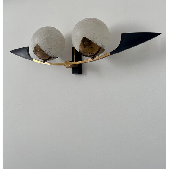 Image 1 of Vintage wall lamp in brass and opaline glass for Arlus, France 1960