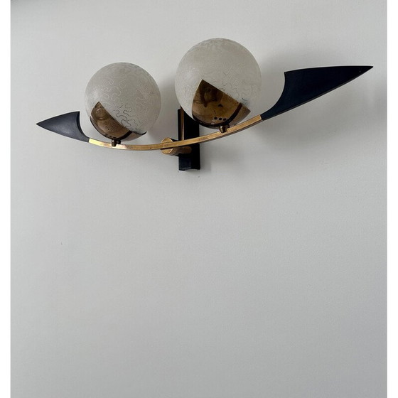 Image 1 of Vintage wall lamp in brass and opaline glass for Arlus, France 1960