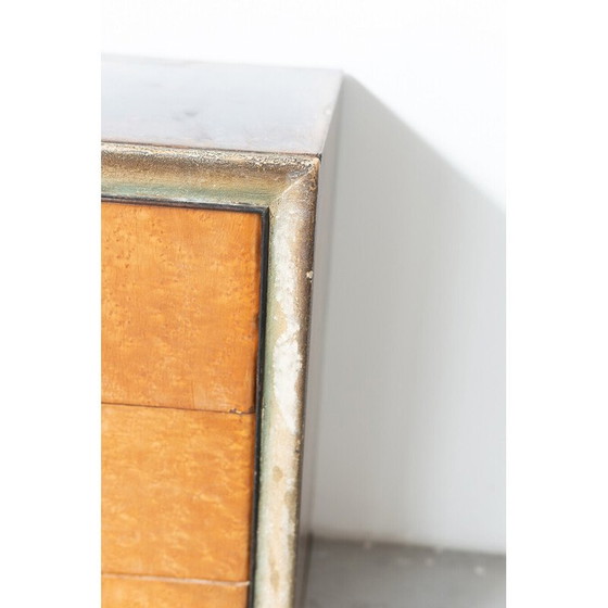 Image 1 of Vintage chest of drawers in birch root and brass, Italy 1950