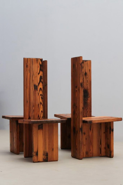 Set Of 4 Sculptural Italian Pine Chairs