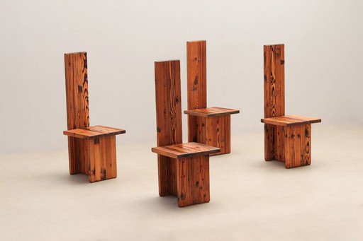 Set Of 4 Sculptural Italian Pine Chairs