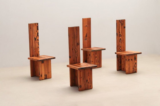 Image 1 of Set Of 4 Sculptural Italian Pine Chairs