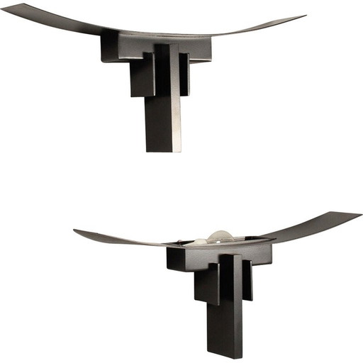 Pair of vintage black metal wall lights by Jean Michel Wilmotte for Sce, France 1980