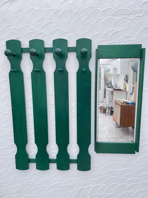 Pine Coat Rack and Mirror