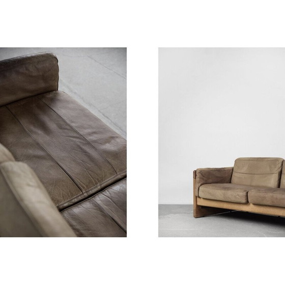 Image 1 of Vintage Scandinavian leather and oakwood sofa, 1970s