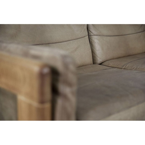 Image 1 of Vintage Scandinavian leather and oakwood sofa, 1970s