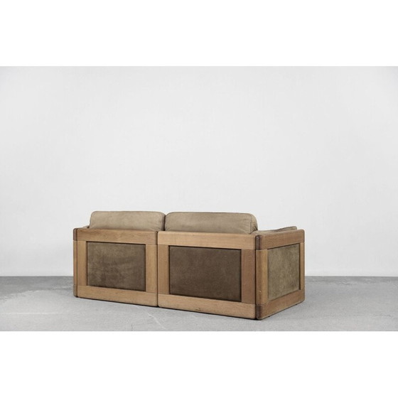 Image 1 of Vintage Scandinavian leather and oakwood sofa, 1970s