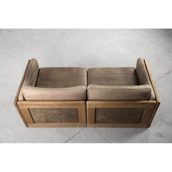 Image 1 of Vintage Scandinavian leather and oakwood sofa, 1970s