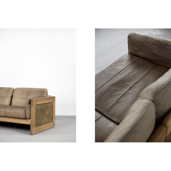 Image 1 of Vintage Scandinavian leather and oakwood sofa, 1970s