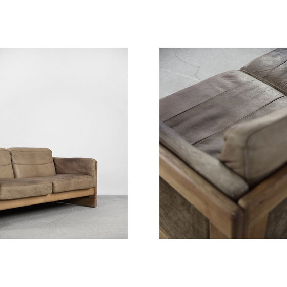 Image 1 of Vintage Scandinavian leather and oakwood sofa, 1970s