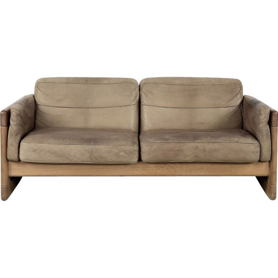 Image 1 of Vintage Scandinavian leather and oakwood sofa, 1970s