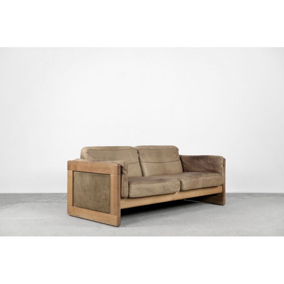Image 1 of Vintage Scandinavian leather and oakwood sofa, 1970s