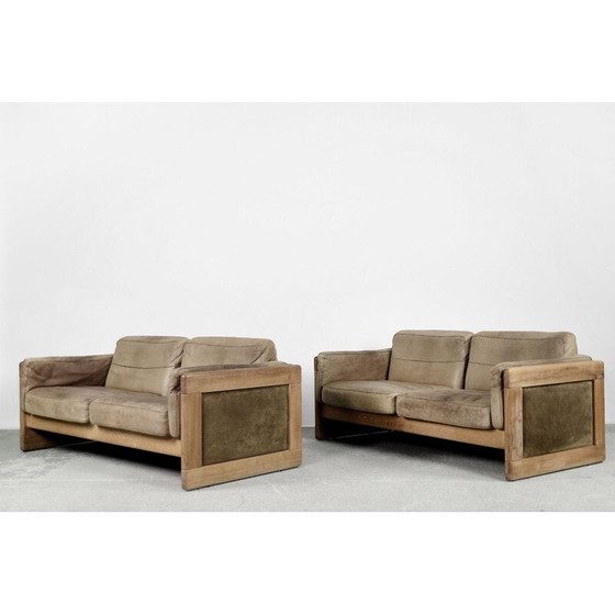 Image 1 of Vintage Scandinavian leather and oakwood sofa, 1970s