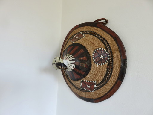 African Conical Hat, Fulani, Leather And Braided Rope, 1900