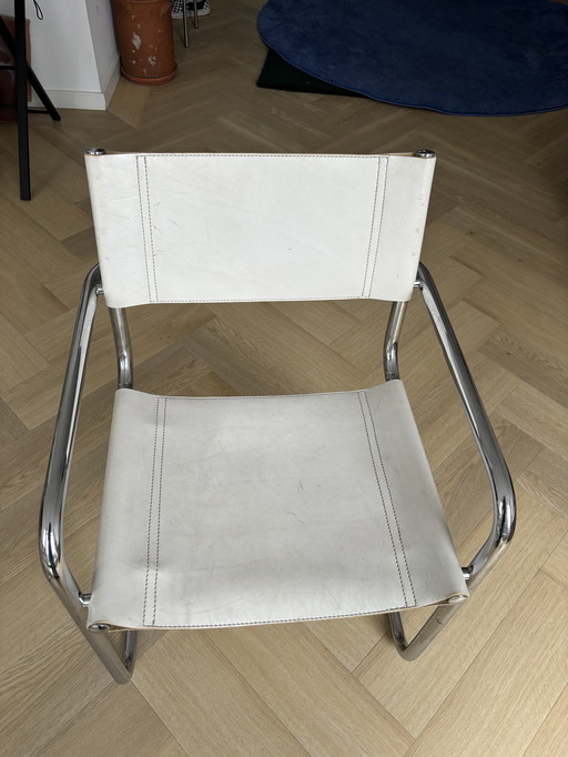 6x Chrome Tube Chairs - White Leather