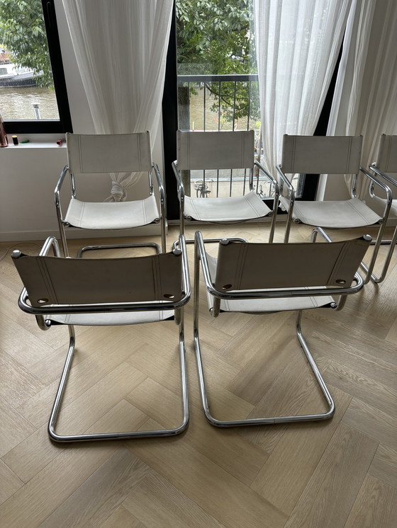 Image 1 of 6x Chrome Tube Chairs - White Leather