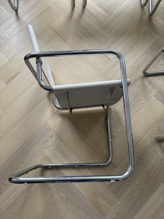 Image 1 of 6x Chrome Tube Chairs - White Leather