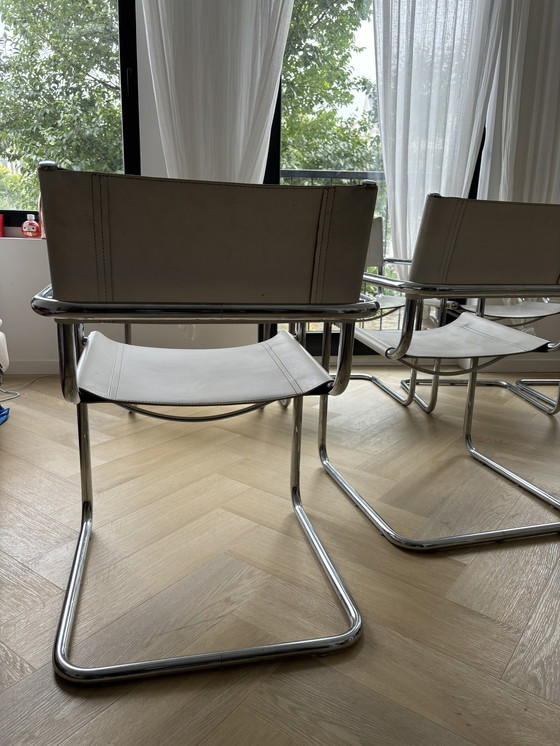 Image 1 of 6x Chrome Tube Chairs - White Leather