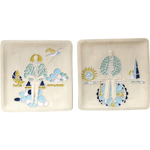 Pair of vintage ceramic dishes for Chiminazzo, Italy 1970