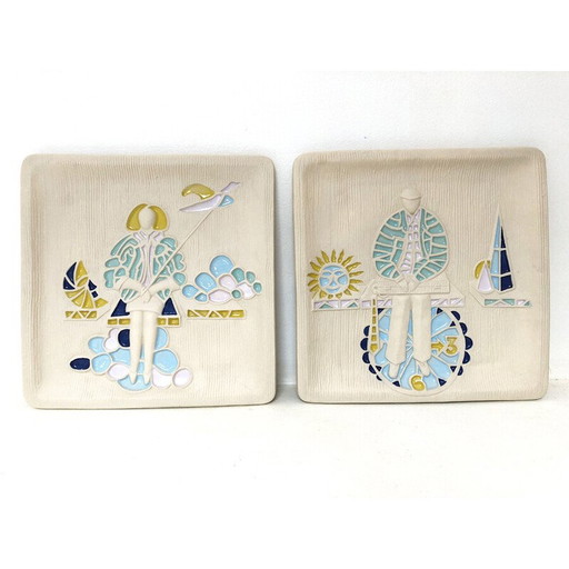 Pair of vintage ceramic dishes for Chiminazzo, Italy 1970